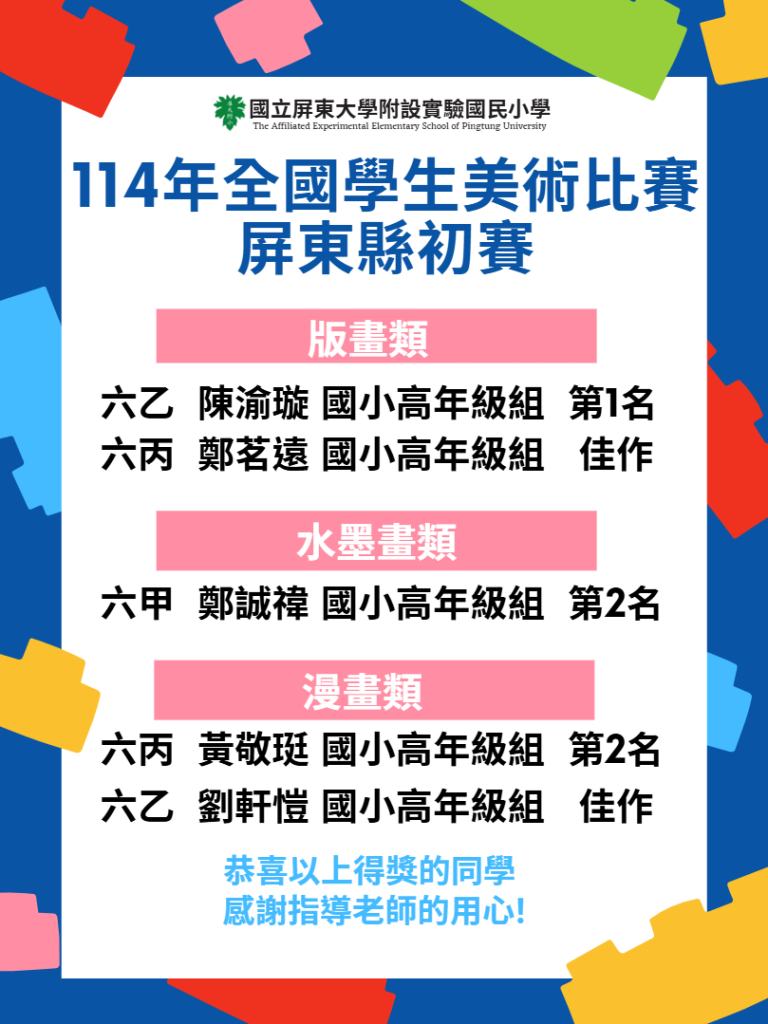 114全國美展屏東縣初賽得獎名單
