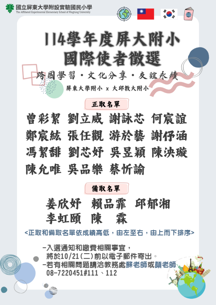 國際使者入選名單