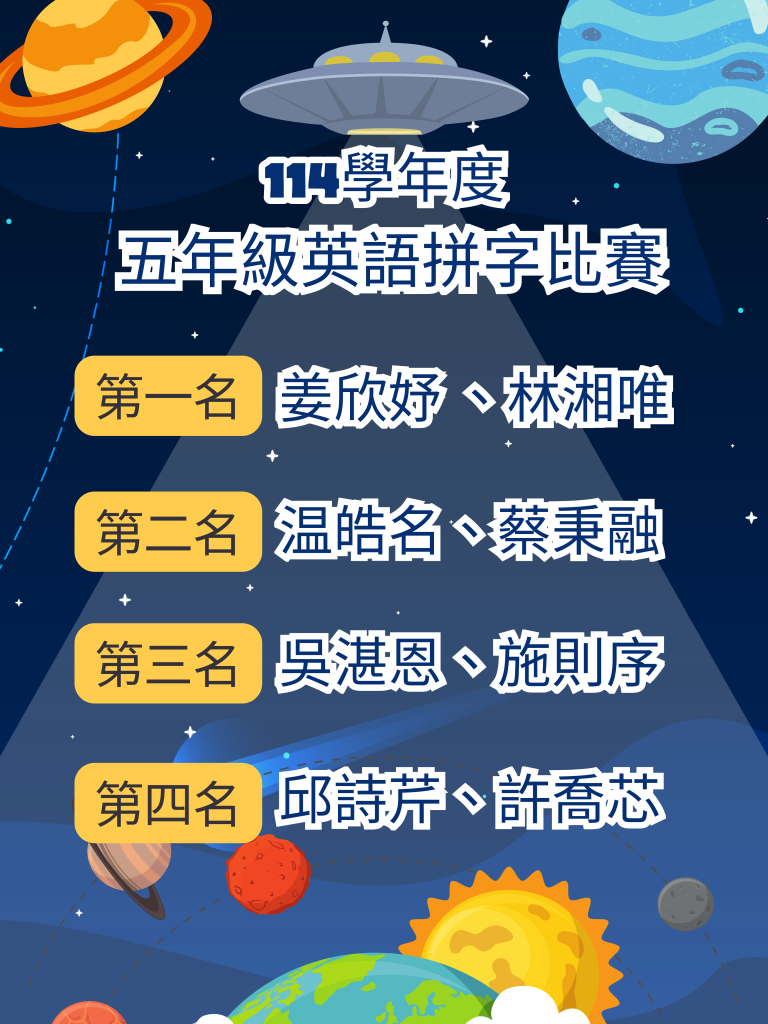 五年級英語拼字得獎名單